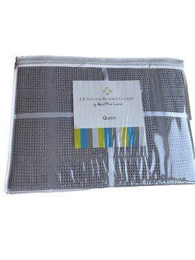 J.P. Stevens Cotton Blanket Queen Size 90X90" Gray Waffle Weave Hotel Linens NEW